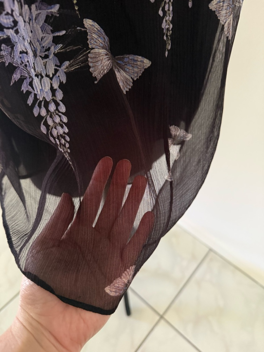 ZIMMERMANN Botanica Black Lavender Tea Silk Top with Butterfly Appliqués $425 - Picture 8 of 16